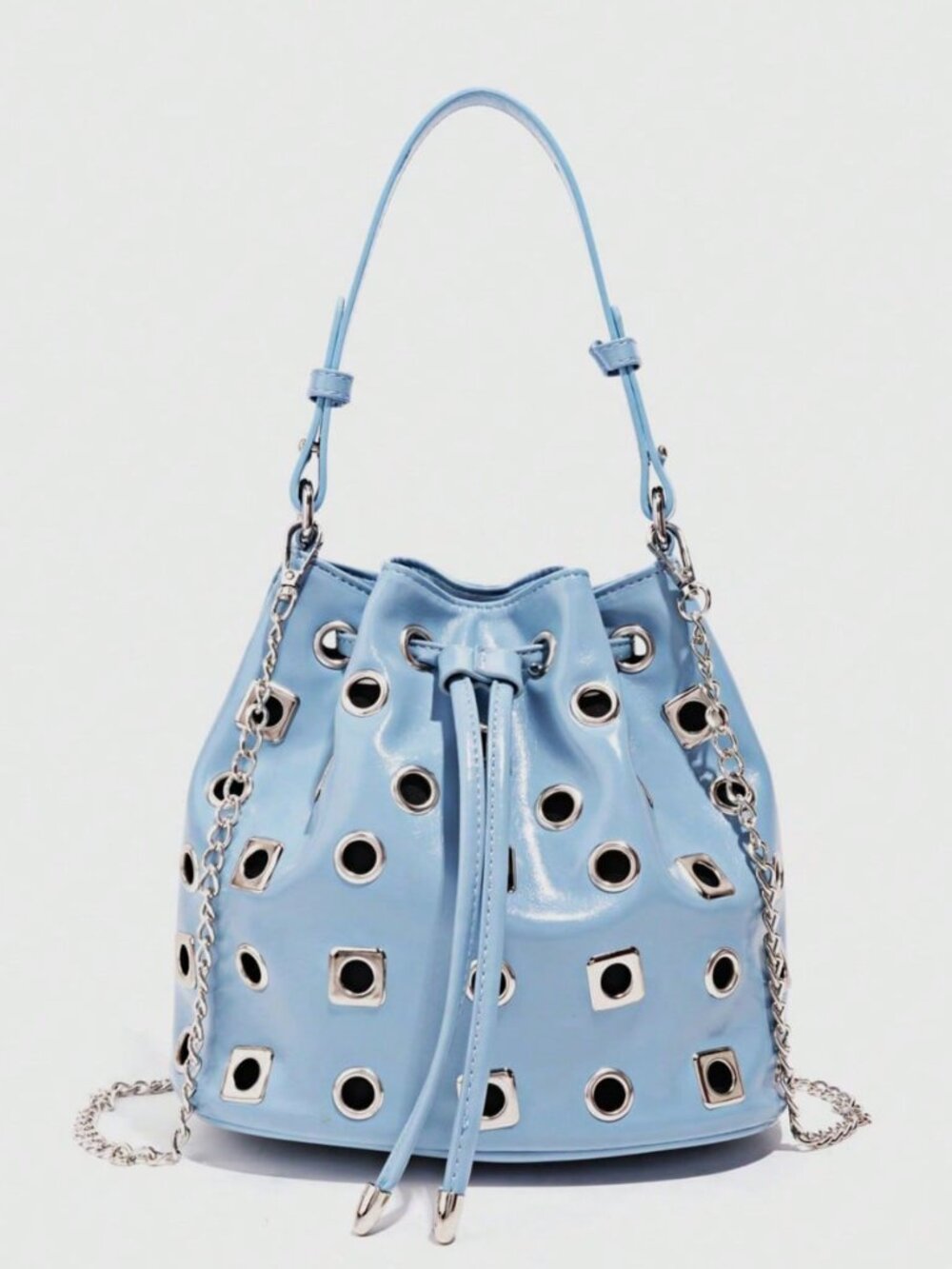 Baby Blue Funky Women's Studded Bucket Handbag